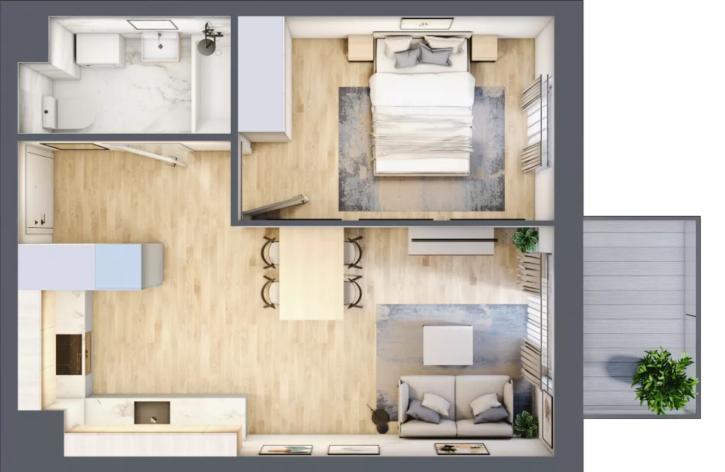 2 pokoje, mieszkanie 38,39 m², piętro 3, oferta nr B4.03.48, Południe Vita etap IV, Gdańsk, Orunia Górna-Gdańsk Południe, ul. Kazimierza Wielkiego 