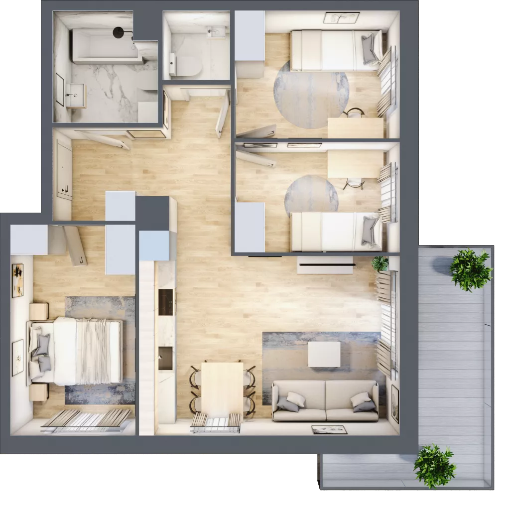 4 pokoje, mieszkanie 60,26 m², piętro 3, oferta nr B4.03.49, Południe Vita etap IV, Gdańsk, Orunia Górna-Gdańsk Południe, ul. Kazimierza Wielkiego 