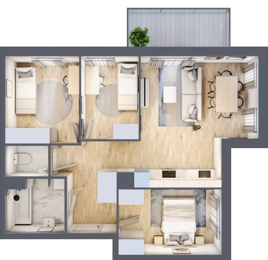 4 pokoje, mieszkanie 64,84 m², piętro 3, oferta nr B4.03.42, Południe Vita etap IV, Gdańsk, Orunia Górna-Gdańsk Południe, ul. Kazimierza Wielkiego 