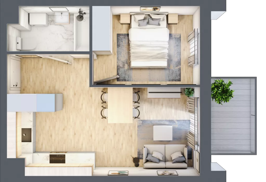 2 pokoje, mieszkanie 35,57 m², piętro 2, oferta nr B4.02.34, Południe Vita etap IV, Gdańsk, Orunia Górna-Gdańsk Południe, ul. Kazimierza Wielkiego 