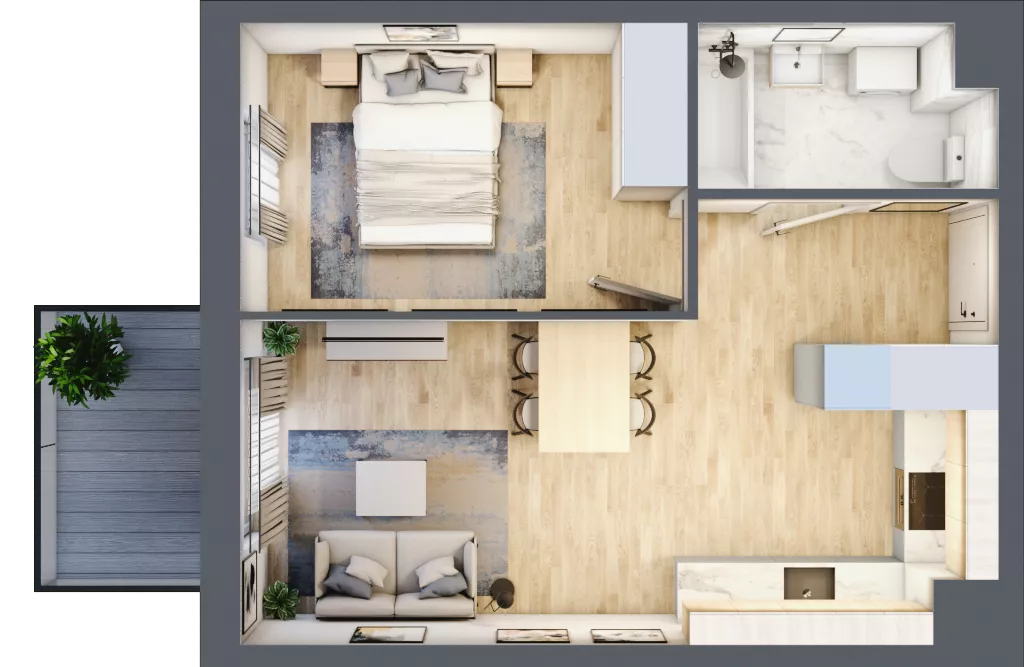 2 pokoje, mieszkanie 38,39 m², piętro 2, oferta nr B6.02.38, Południe Vita etap IV, Gdańsk, Orunia Górna-Gdańsk Południe, ul. Kazimierza Wielkiego 