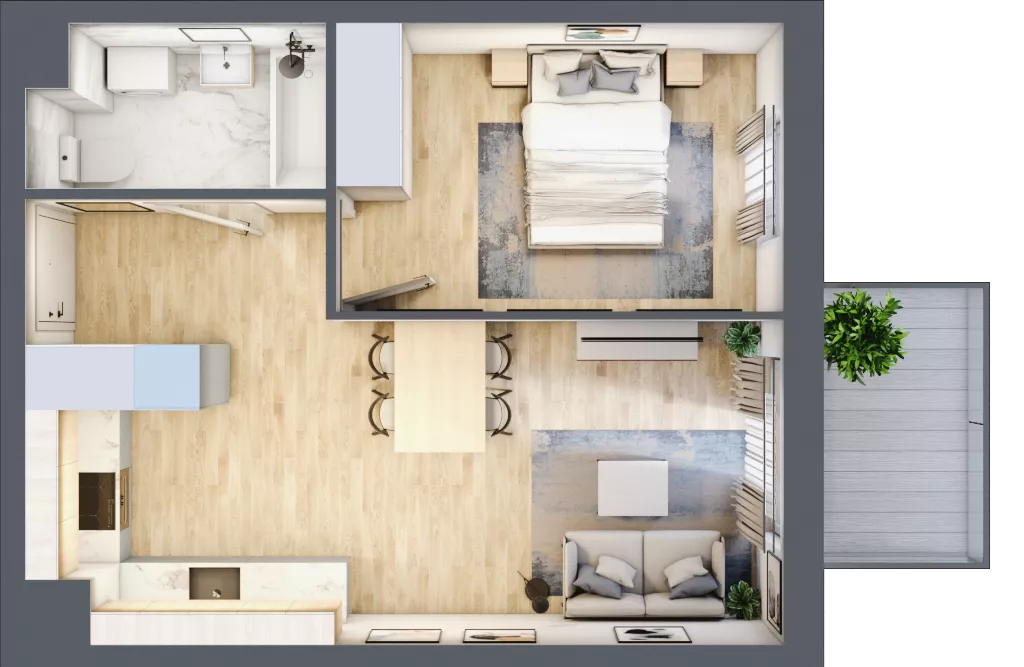 2 pokoje, mieszkanie 38,39 m², piętro 1, oferta nr B6.01.22, Południe Vita etap IV, Gdańsk, Orunia Górna-Gdańsk Południe, ul. Kazimierza Wielkiego 