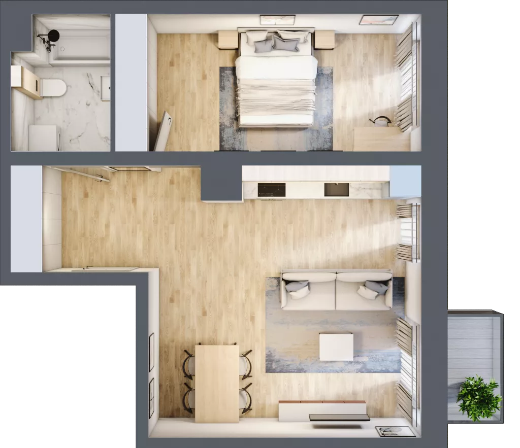 2 pokoje, mieszkanie 51,57 m², piętro 3, oferta nr M1/1/3/36, Przy Parku Vita II etap, Wrocław, Tarnogaj, Krzyki, ul. Międzyleska 2