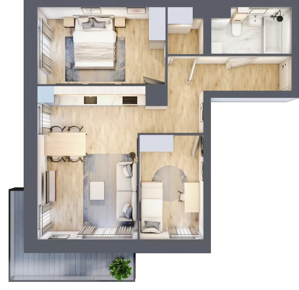 3 pokoje, mieszkanie 57,61 m², piętro 3, oferta nr M1/1/3/33, Przy Parku Vita II etap, Wrocław, Tarnogaj, Krzyki, ul. Międzyleska 2