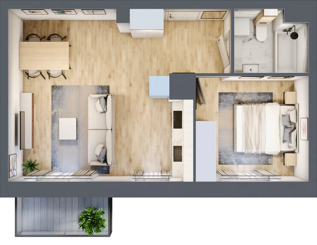 2 pokoje, mieszkanie 44,02 m², piętro 3, oferta nr M1/1/3/32, Przy Parku Vita II etap, Wrocław, Tarnogaj, Krzyki, ul. Międzyleska 2