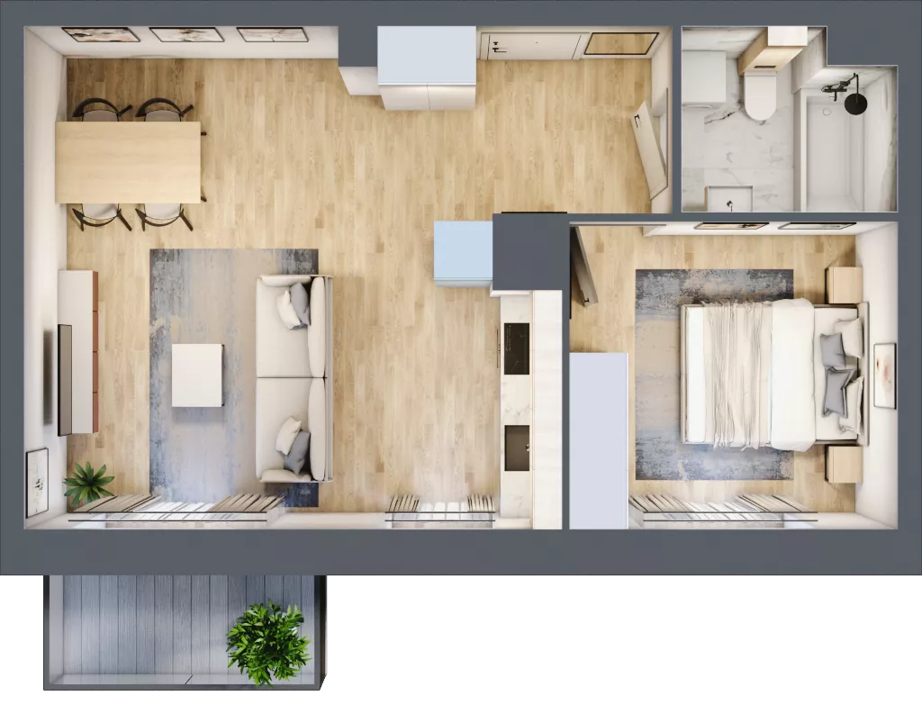 2 pokoje, mieszkanie 44,02 m², piętro 5, oferta nr M1/1/5/58, Przy Parku Vita II etap, Wrocław, Tarnogaj, Krzyki, ul. Międzyleska 2