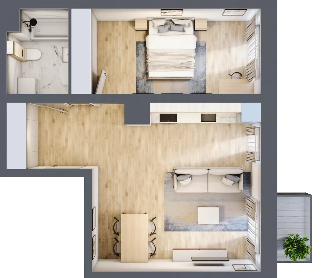 2 pokoje, mieszkanie 51,57 m², piętro 4, oferta nr M1/1/4/49, Przy Parku Vita II etap, Wrocław, Tarnogaj, Krzyki, ul. Międzyleska 2