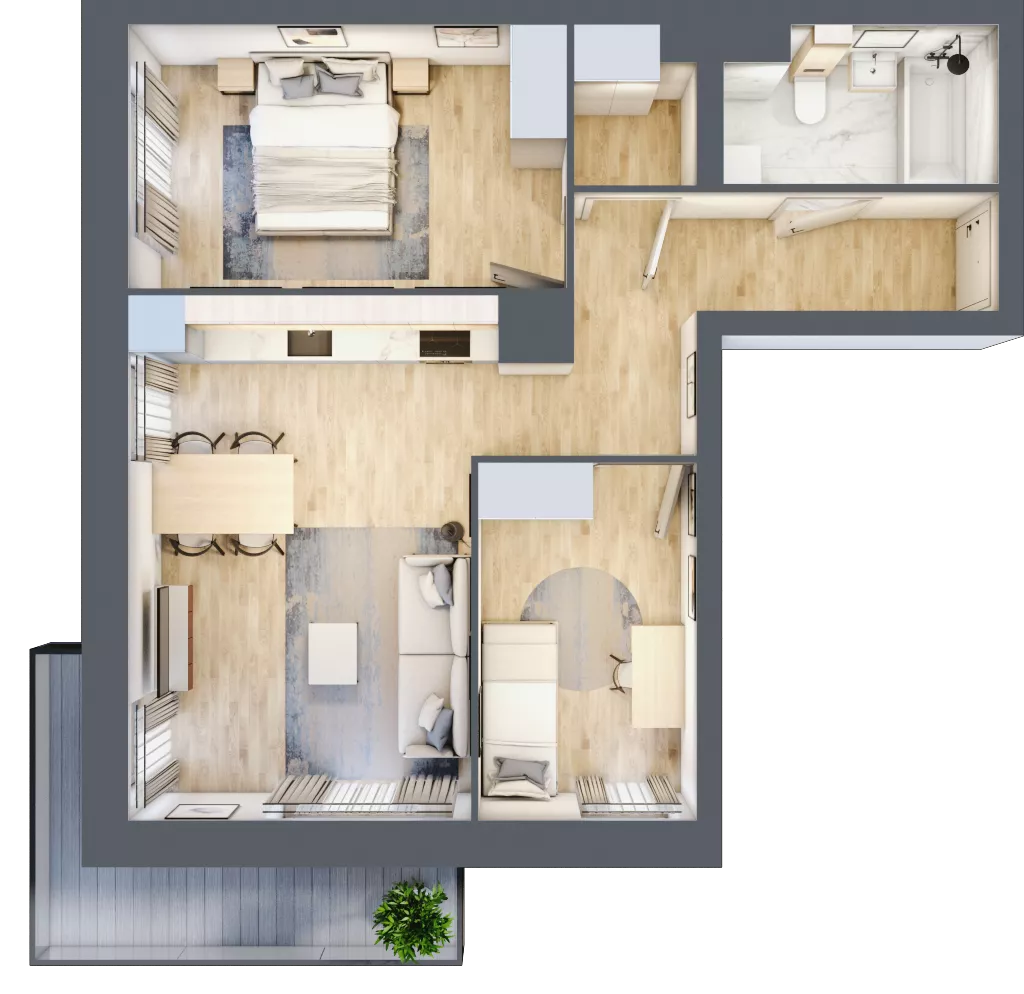 3 pokoje, mieszkanie 57,61 m², piętro 5, oferta nr M1/1/5/59, Przy Parku Vita II etap, Wrocław, Tarnogaj, Krzyki, ul. Międzyleska 2