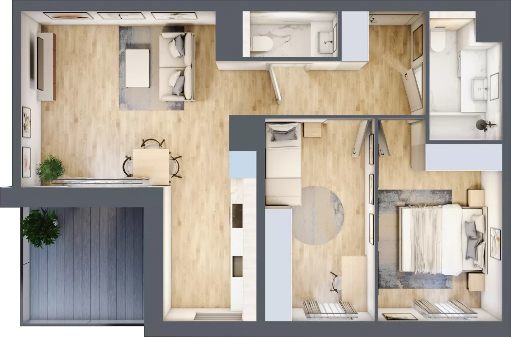 3 pokoje, mieszkanie 60,04 m², piętro 2, oferta nr A/KL3/2/02, Podhalańska Vita, Wrocław, Żerniki, Złotniki, ul. Podhalańska