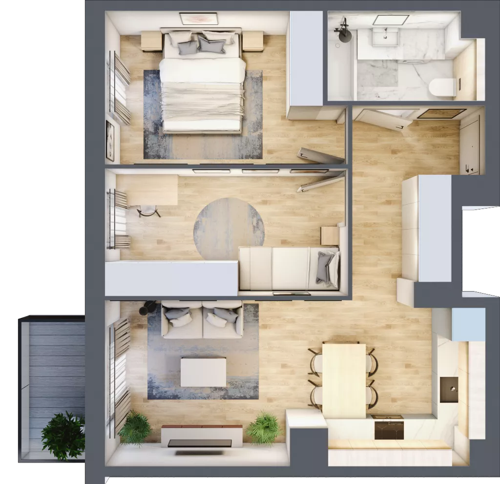 3 pokoje, mieszkanie 52,37 m², piętro 2, oferta nr A/KL2/2/01, Podhalańska Vita, Wrocław, Żerniki, Złotniki, ul. Podhalańska