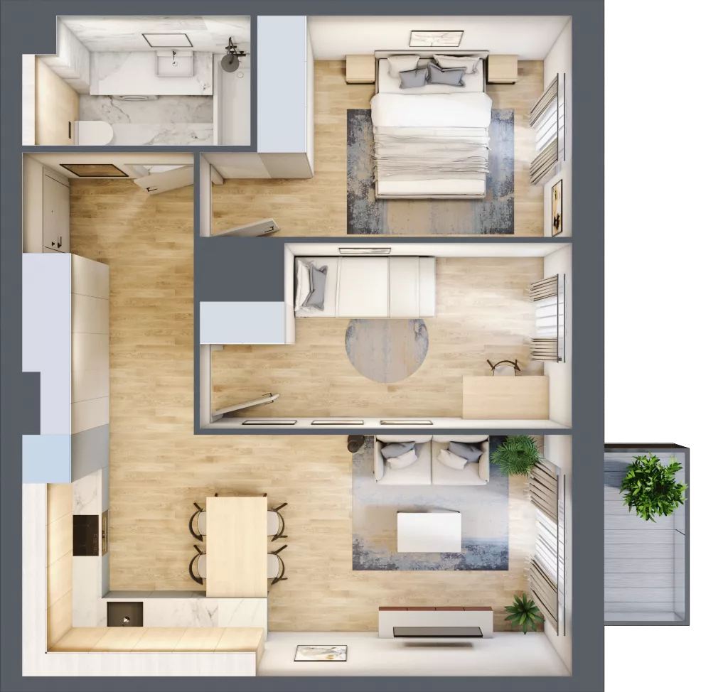 3 pokoje, mieszkanie 53,29 m², piętro 1, oferta nr A/KL2/1/04, Podhalańska Vita, Wrocław, Żerniki, Złotniki, ul. Podhalańska