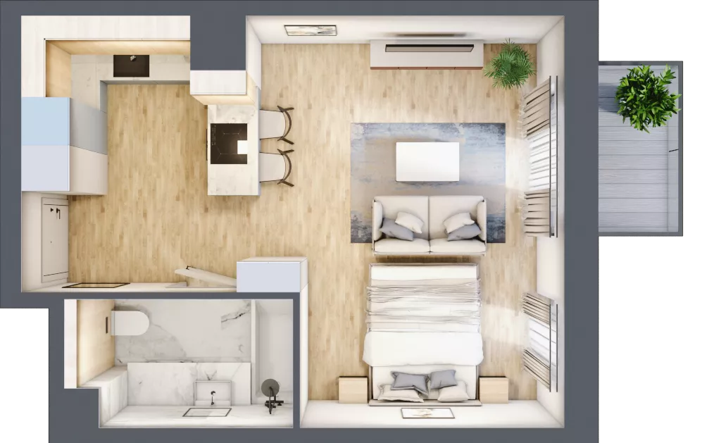 1 pokój, mieszkanie 33,15 m², piętro 1, oferta nr A/KL2/1/09, Podhalańska Vita, Wrocław, Żerniki, Złotniki, ul. Podhalańska