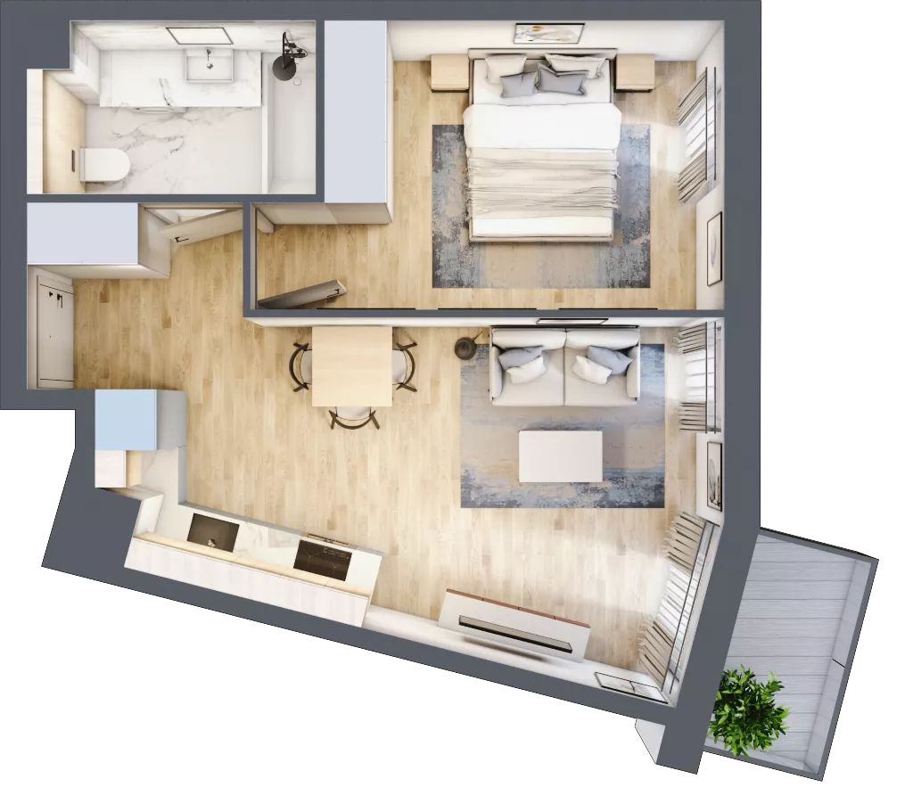 2 pokoje, mieszkanie 38,42 m², piętro 2, oferta nr A/KL2/2/08, Podhalańska Vita, Wrocław, Żerniki, Złotniki, ul. Podhalańska