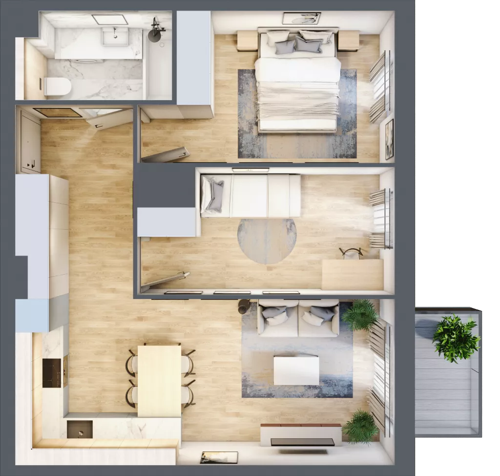 3 pokoje, mieszkanie 53,78 m², piętro 2, oferta nr A/KL2/2/04, Podhalańska Vita, Wrocław, Żerniki, Złotniki, ul. Podhalańska
