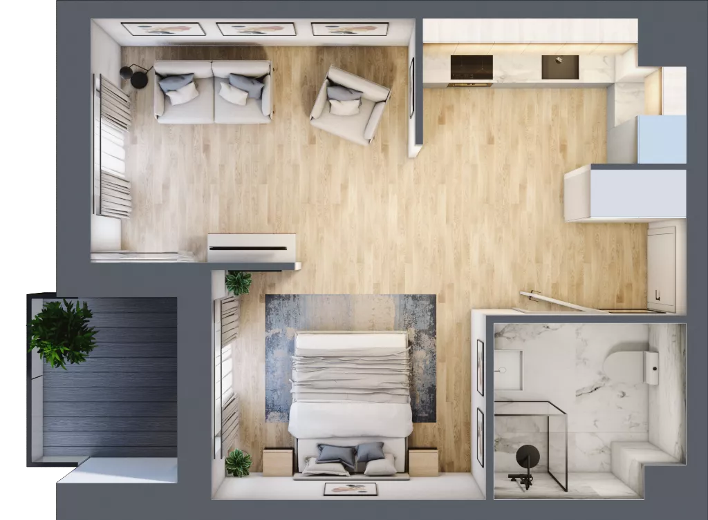 1 pokój, mieszkanie 38,96 m², piętro 2, oferta nr B.26, Apartamenty Kapitanat bud. B, Gdańsk, Śródmieście, ul. Stępkarska / Wiosny Ludów