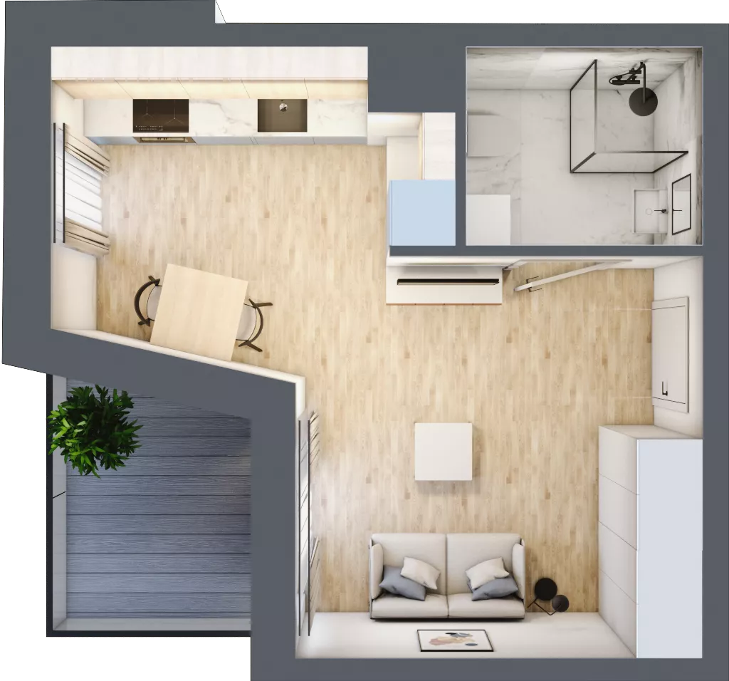 1 pokój, mieszkanie 26,14 m², piętro 3, oferta nr B.34, Apartamenty Kapitanat bud. B, Gdańsk, Śródmieście, ul. Stępkarska / Wiosny Ludów