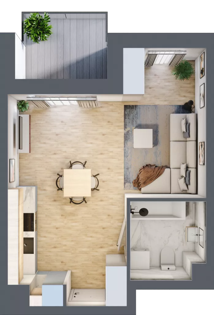 1 pokój, mieszkanie 34,08 m², piętro 1, oferta nr A.12, Apartamenty Kapitanat bud. A, Gdańsk, Śródmieście, ul. Stępkarska / Wiosny Ludów