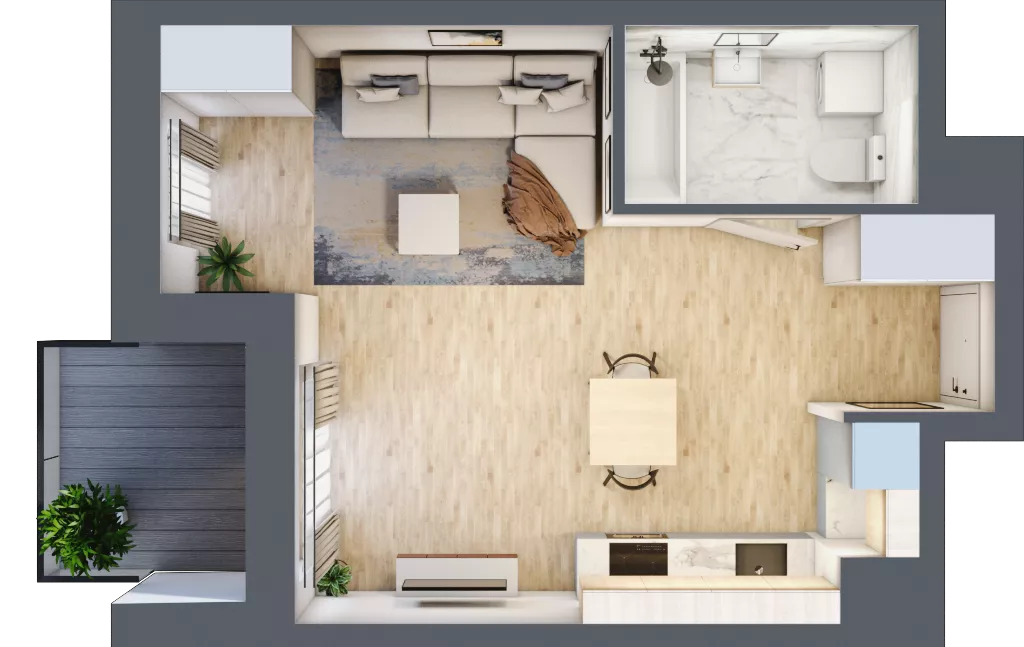 1 pokój, mieszkanie 33,46 m², piętro 4, oferta nr A.42, Apartamenty Kapitanat bud. A, Gdańsk, Śródmieście, ul. Stępkarska / Wiosny Ludów