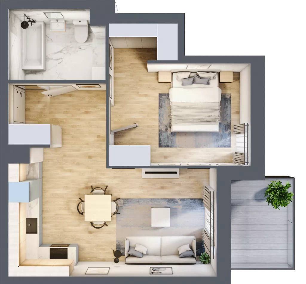 2 pokoje, mieszkanie 46,39 m², piętro 1, oferta nr A.5, Apartamenty Kapitanat bud. A, Gdańsk, Śródmieście, ul. Stępkarska / Wiosny Ludów