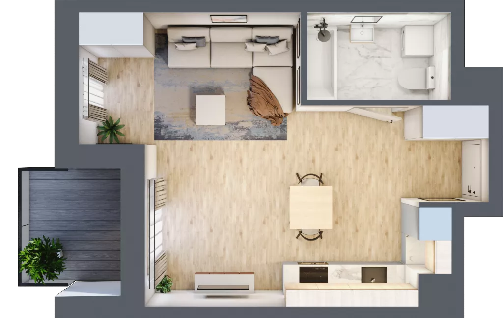 1 pokój, mieszkanie 33,52 m², piętro 1, oferta nr A.9, Apartamenty Kapitanat bud. A, Gdańsk, Śródmieście, ul. Stępkarska / Wiosny Ludów