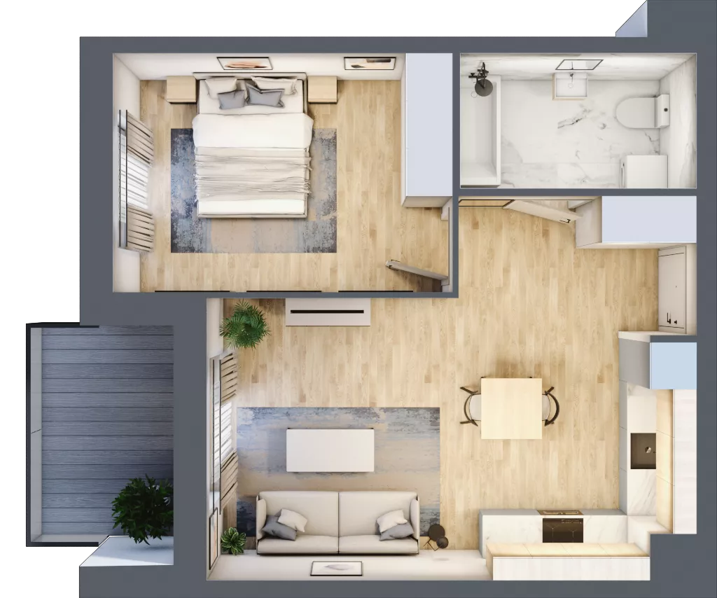 2 pokoje, mieszkanie 44,92 m², piętro 1, oferta nr A.8, Apartamenty Kapitanat bud. A, Gdańsk, Śródmieście, ul. Stępkarska / Wiosny Ludów