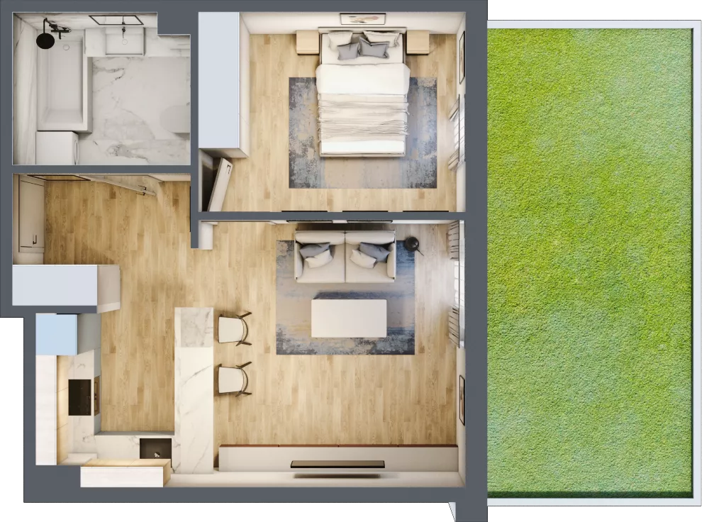2 pokoje, mieszkanie 43,68 m², parter, oferta nr G5A.29, Geometryczna 5A, Warszawa, Białołęka, Grodzisk, ul. Geometryczna 5, 5A