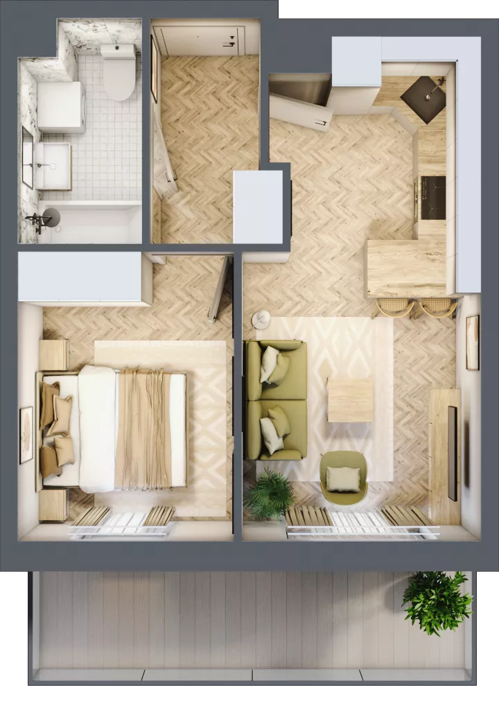 2 pokoje, mieszkanie 33,23 m², piętro 1, oferta nr Z9.07, Osiedle Zbytki, Warszawa, Białołęka, Nowodwory, ul. Zbytki 9