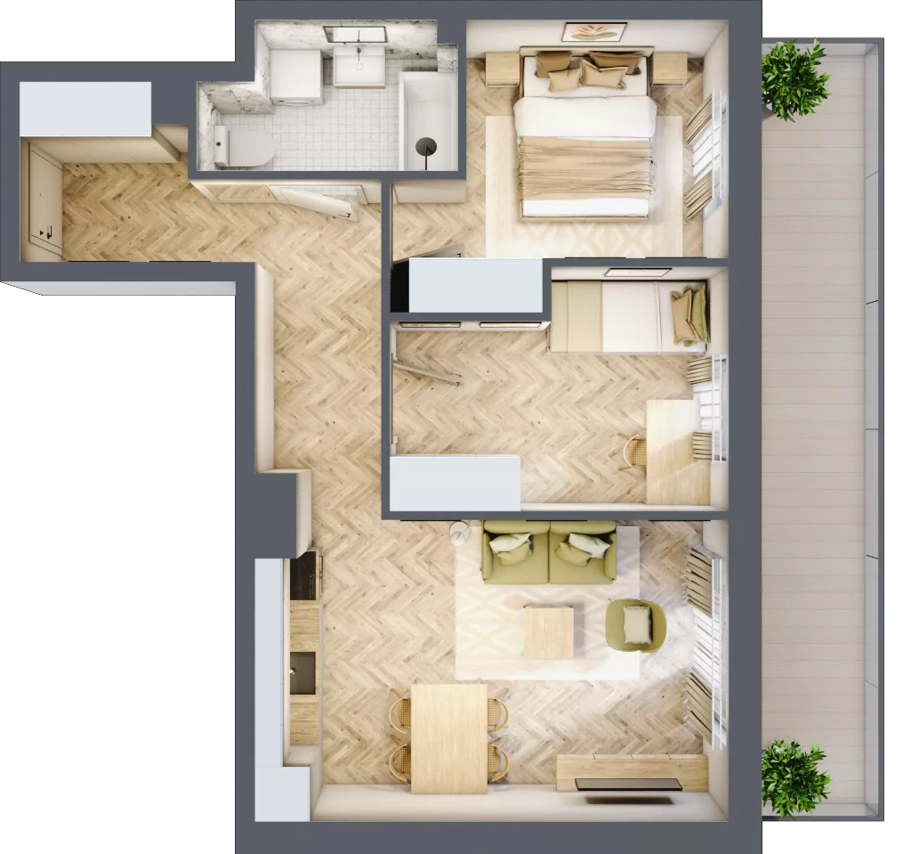 3 pokoje, mieszkanie 51,96 m², piętro 2, oferta nr Z9.12, Osiedle Zbytki, Warszawa, Białołęka, Nowodwory, ul. Zbytki 9