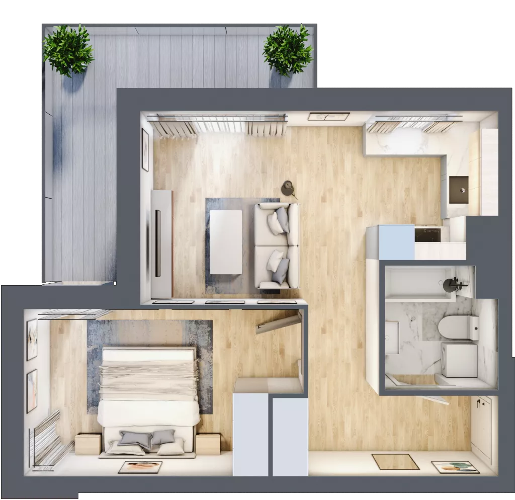 2 pokoje, mieszkanie 41,34 m², piętro 1, oferta nr A.01.M003, Złota Wilga, Warszawa, Praga Południe, Gocław, ul. Złotej Wilgi 2