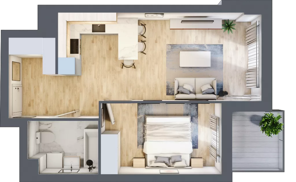 2 pokoje, mieszkanie 44,33 m², piętro 3, oferta nr B.03.M038, Złota Wilga, Warszawa, Praga Południe, Gocław, ul. Złotej Wilgi 2