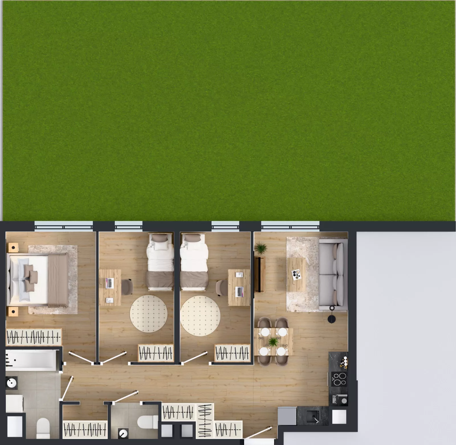 4 pokoje, mieszkanie 70,29 m², parter, oferta nr B.0.2, Jabłonova Bud. B, Piaseczno, ul. Jabłoniowa