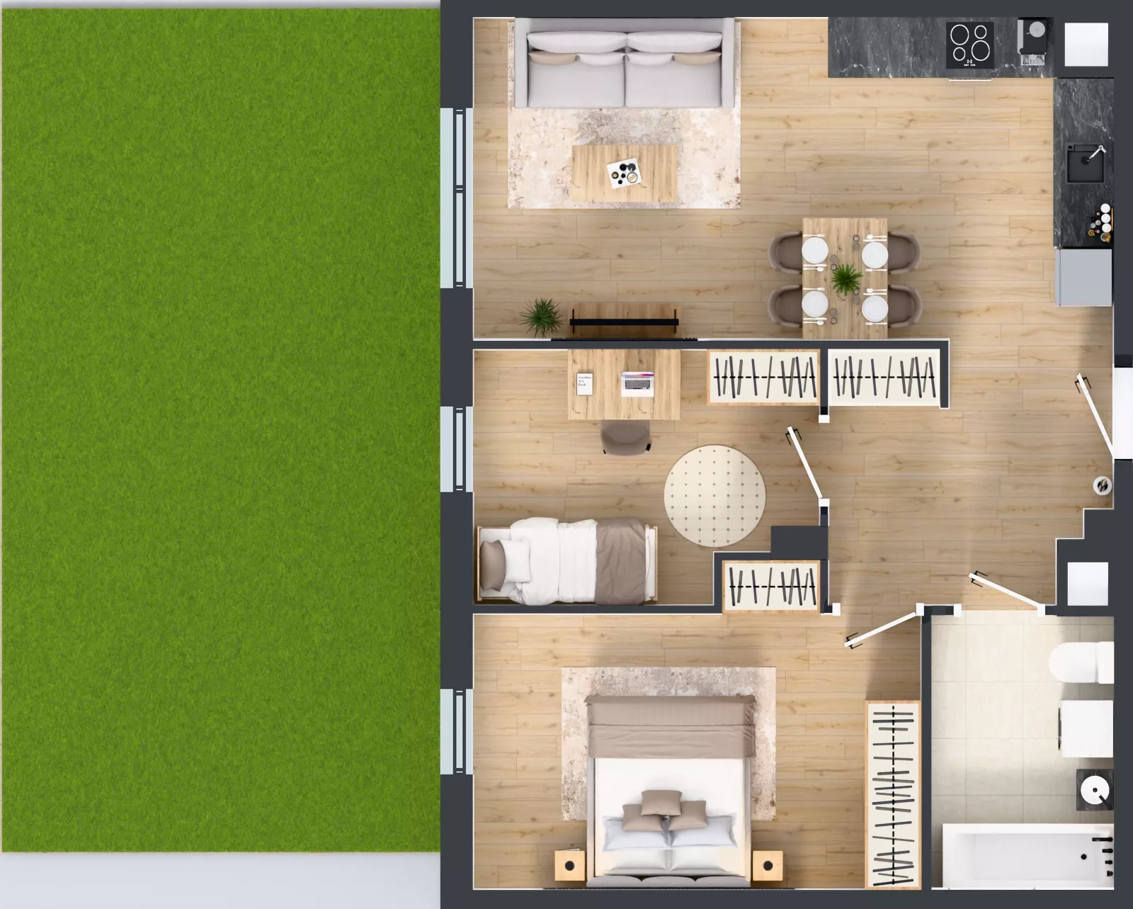 3 pokoje, mieszkanie 59,74 m², parter, oferta nr B.0.22, Jabłonova Bud. B, Piaseczno, ul. Jabłoniowa