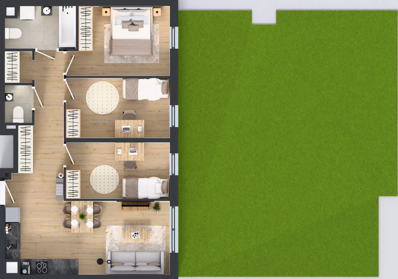 4 pokoje, mieszkanie 70,06 m², parter, oferta nr B.0.3, Jabłonova Bud. B, Piaseczno, ul. Jabłoniowa