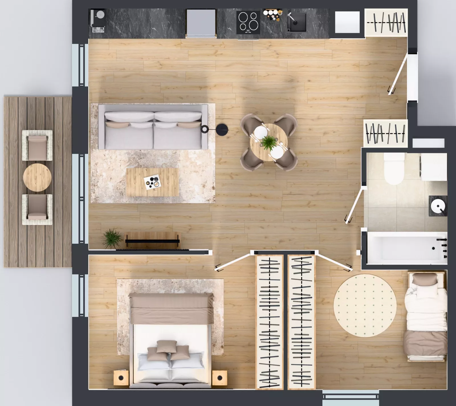 3 pokoje, mieszkanie 57,27 m², piętro 2, oferta nr B.2.61, Jabłonova Bud. B, Piaseczno, ul. Jabłoniowa