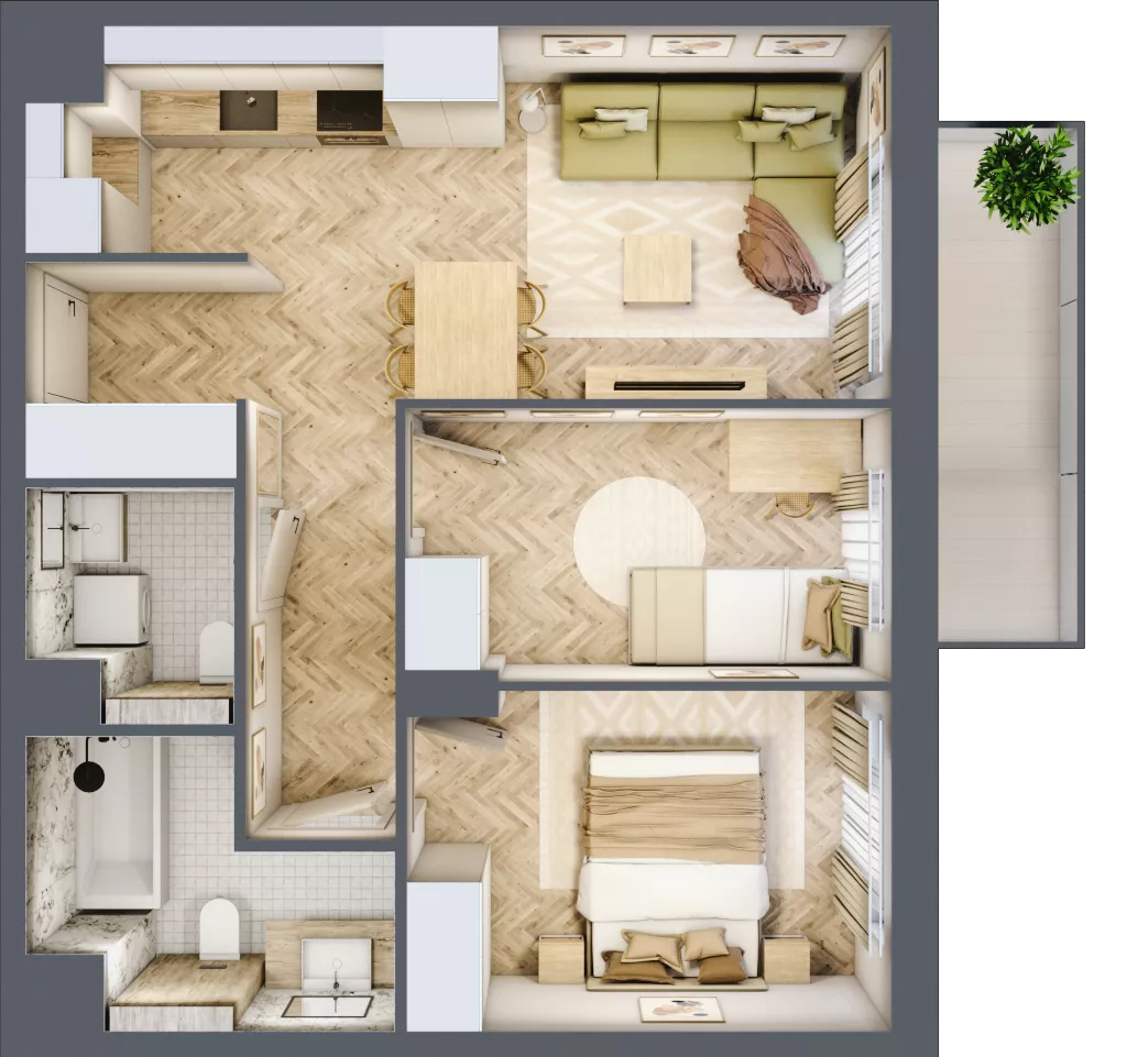 3 pokoje, mieszkanie 53,05 m², piętro 2, oferta nr C.P2.74, Mirabelki 5, Warszawa, Białołęka, Brzeziny, ul. Mirabelki 5