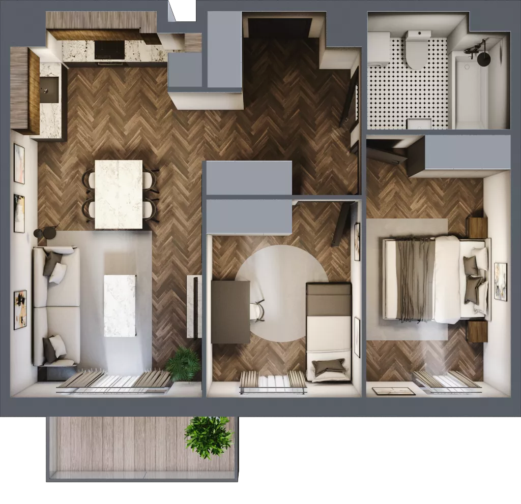 3 pokoje, mieszkanie 56,38 m², piętro 1, oferta nr B.1.38, Jabłonova Bud. B, Piaseczno, ul. Jabłoniowa