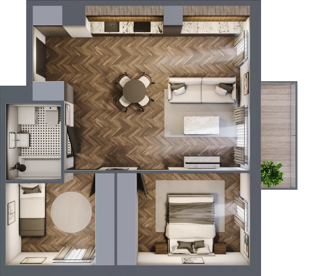 3 pokoje, mieszkanie 57,27 m², piętro 1, oferta nr B.1.34, Jabłonova Bud. B, Piaseczno, ul. Jabłoniowa