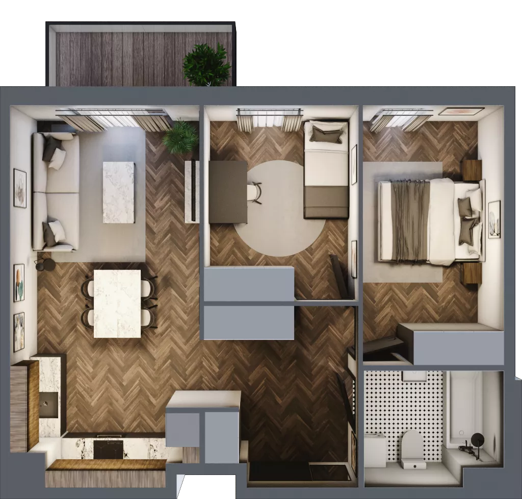 3 pokoje, mieszkanie 56,42 m², piętro 2, oferta nr B.2.58, Jabłonova Bud. B, Piaseczno, ul. Jabłoniowa