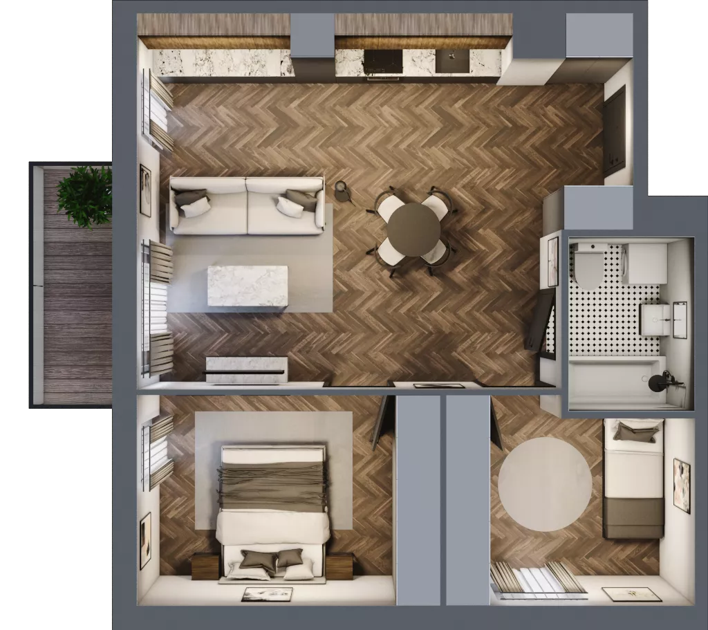3 pokoje, mieszkanie 57,27 m², piętro 2, oferta nr B.2.61, Jabłonova Bud. B, Piaseczno, ul. Jabłoniowa