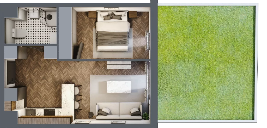 2 pokoje, mieszkanie 35,51 m², parter, oferta nr B.0.5, Jabłonova Bud. B, Piaseczno, ul. Jabłoniowa