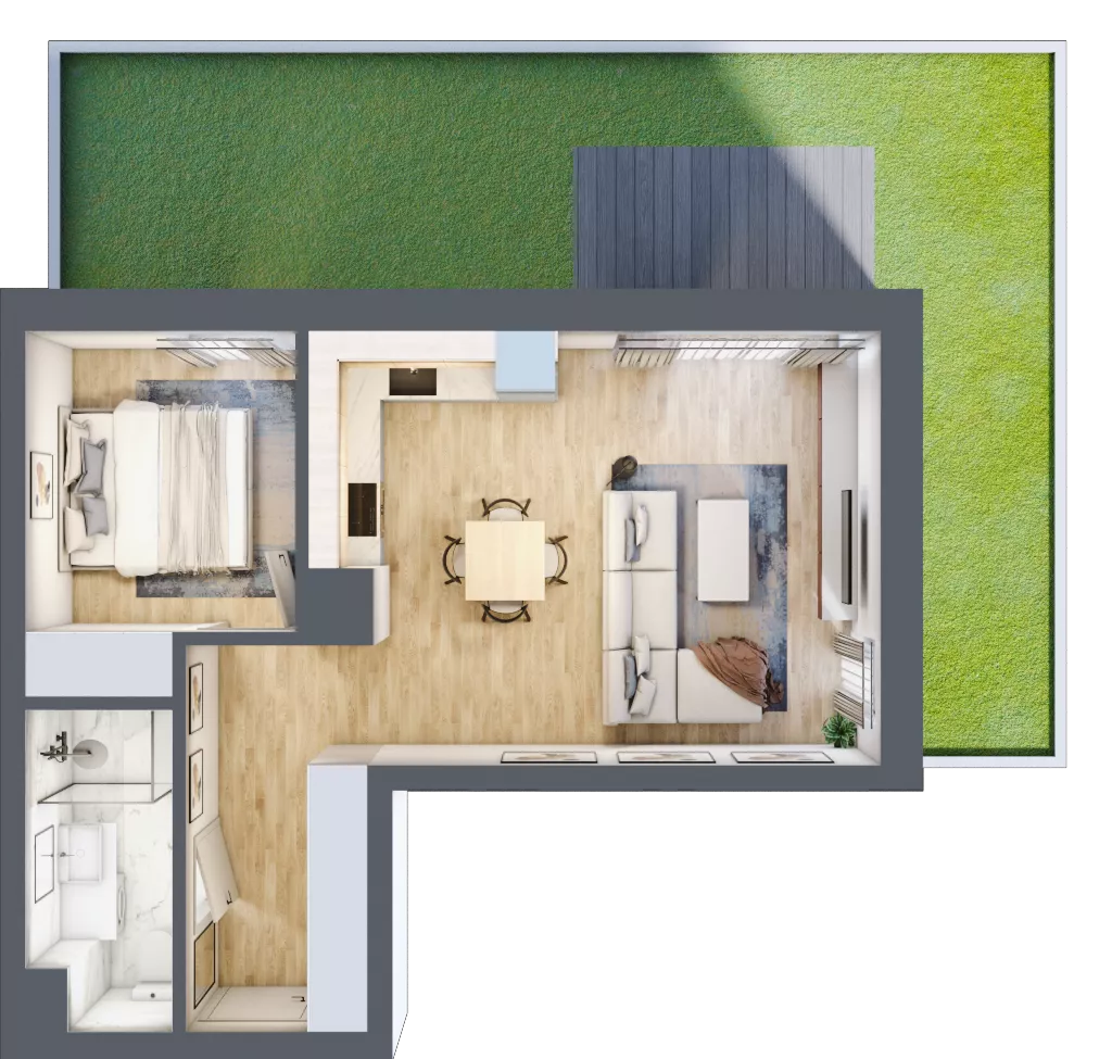 2 pokoje, mieszkanie 44,51 m², parter, oferta nr A0.07, Osiedle Kwiatowe, Mysłowice, ul. Kwiatowa