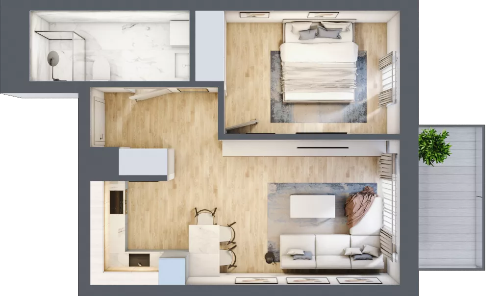 2 pokoje, mieszkanie 44,11 m², piętro 1, oferta nr A1.03, Osiedle Kwiatowe, Mysłowice, ul. Kwiatowa