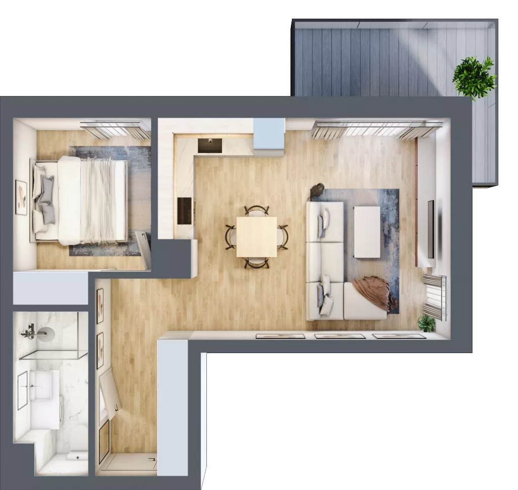 2 pokoje, mieszkanie 44,51 m², piętro 1, oferta nr A1.07, Osiedle Kwiatowe, Mysłowice, ul. Kwiatowa