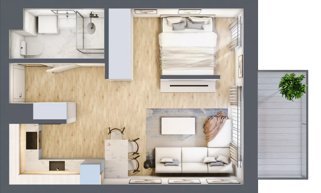 1 pokój, mieszkanie 35,49 m², piętro 2, oferta nr A2.05, Osiedle Kwiatowe, Mysłowice, ul. Kwiatowa