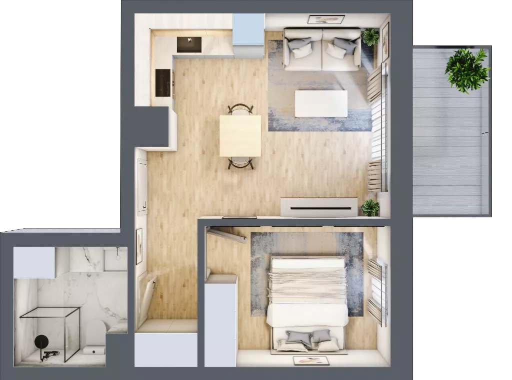 2 pokoje, mieszkanie 36,56 m², piętro 2, oferta nr A2.08, Osiedle Kwiatowe, Mysłowice, ul. Kwiatowa