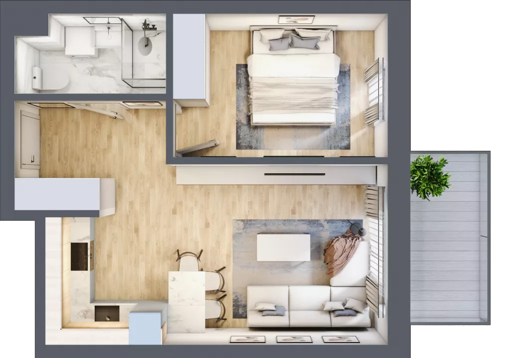 2 pokoje, mieszkanie 40,68 m², piętro 3, oferta nr A3.04, Osiedle Kwiatowe, Mysłowice, ul. Kwiatowa