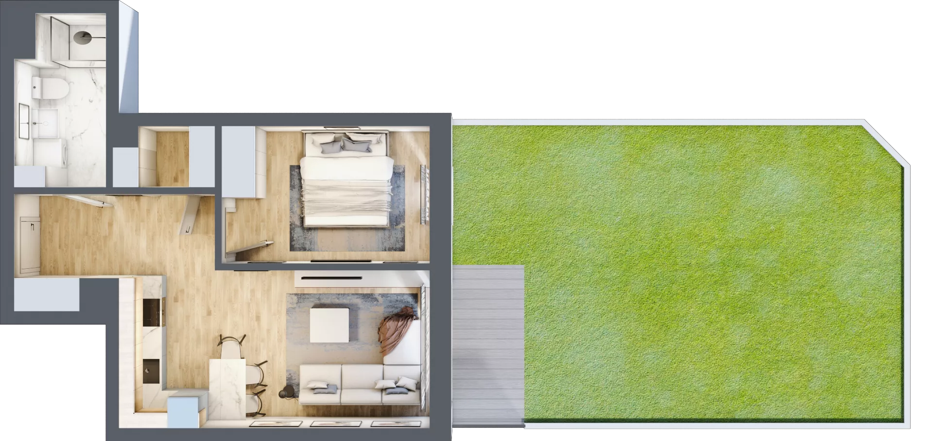 2 pokoje, mieszkanie 44,95 m², parter, oferta nr B0.02, Osiedle Kwiatowe, Mysłowice, ul. Kwiatowa
