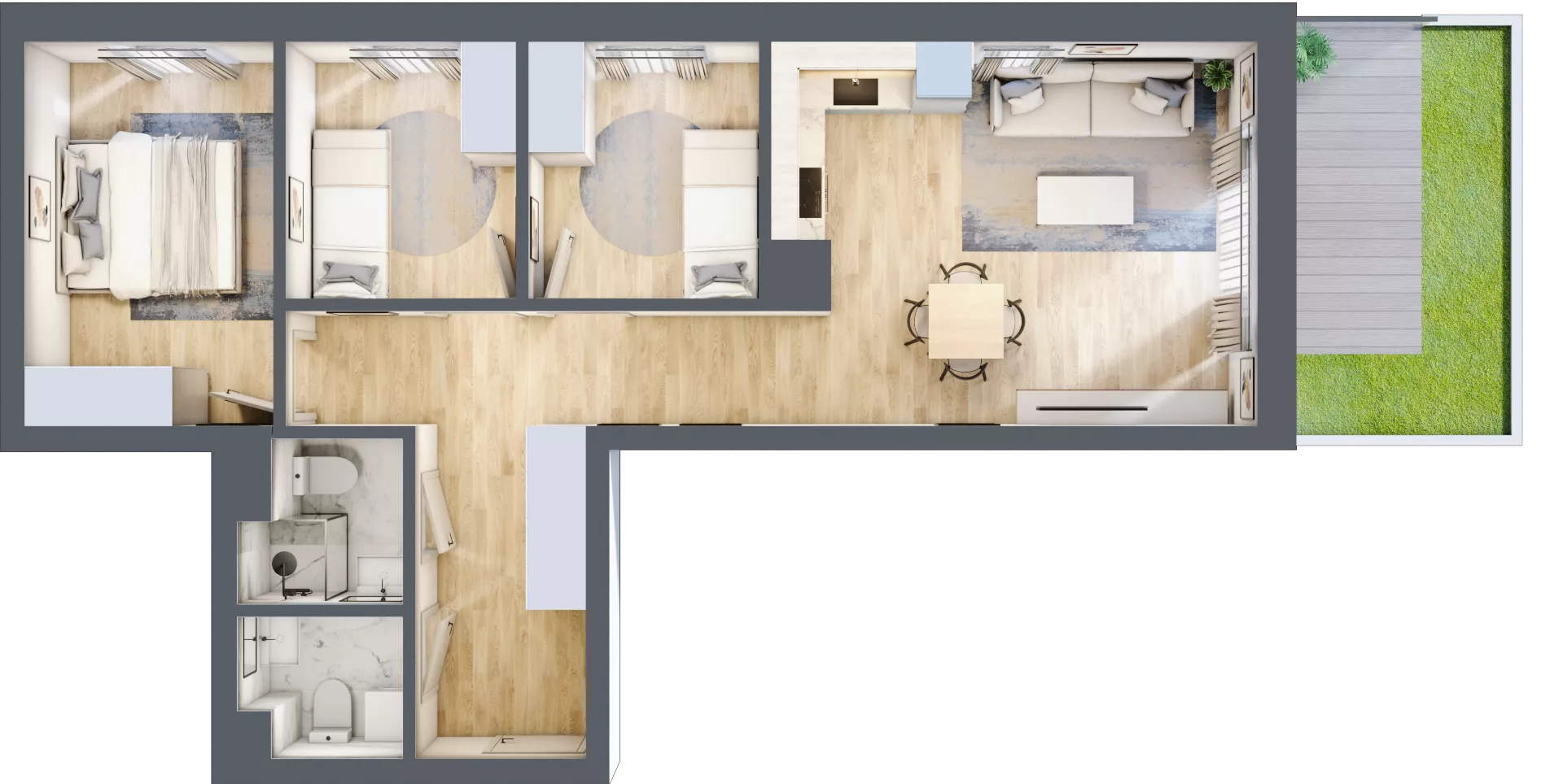 4 pokoje, mieszkanie 65,74 m², parter, oferta nr B0.05, Osiedle Kwiatowe, Mysłowice, ul. Kwiatowa