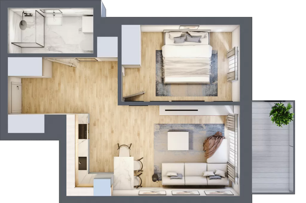 2 pokoje, mieszkanie 44,06 m², piętro 1, oferta nr B1.01, Osiedle Kwiatowe, Mysłowice, ul. Kwiatowa