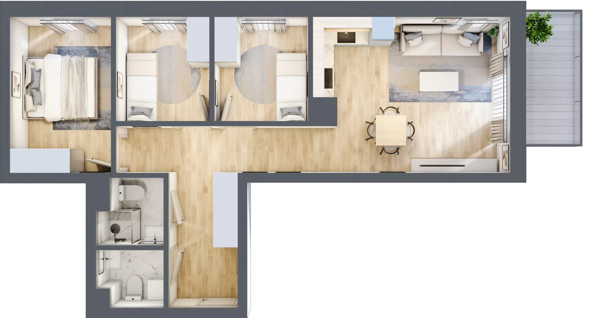 4 pokoje, mieszkanie 65,74 m², piętro 1, oferta nr B1.05, Osiedle Kwiatowe, Mysłowice, ul. Kwiatowa